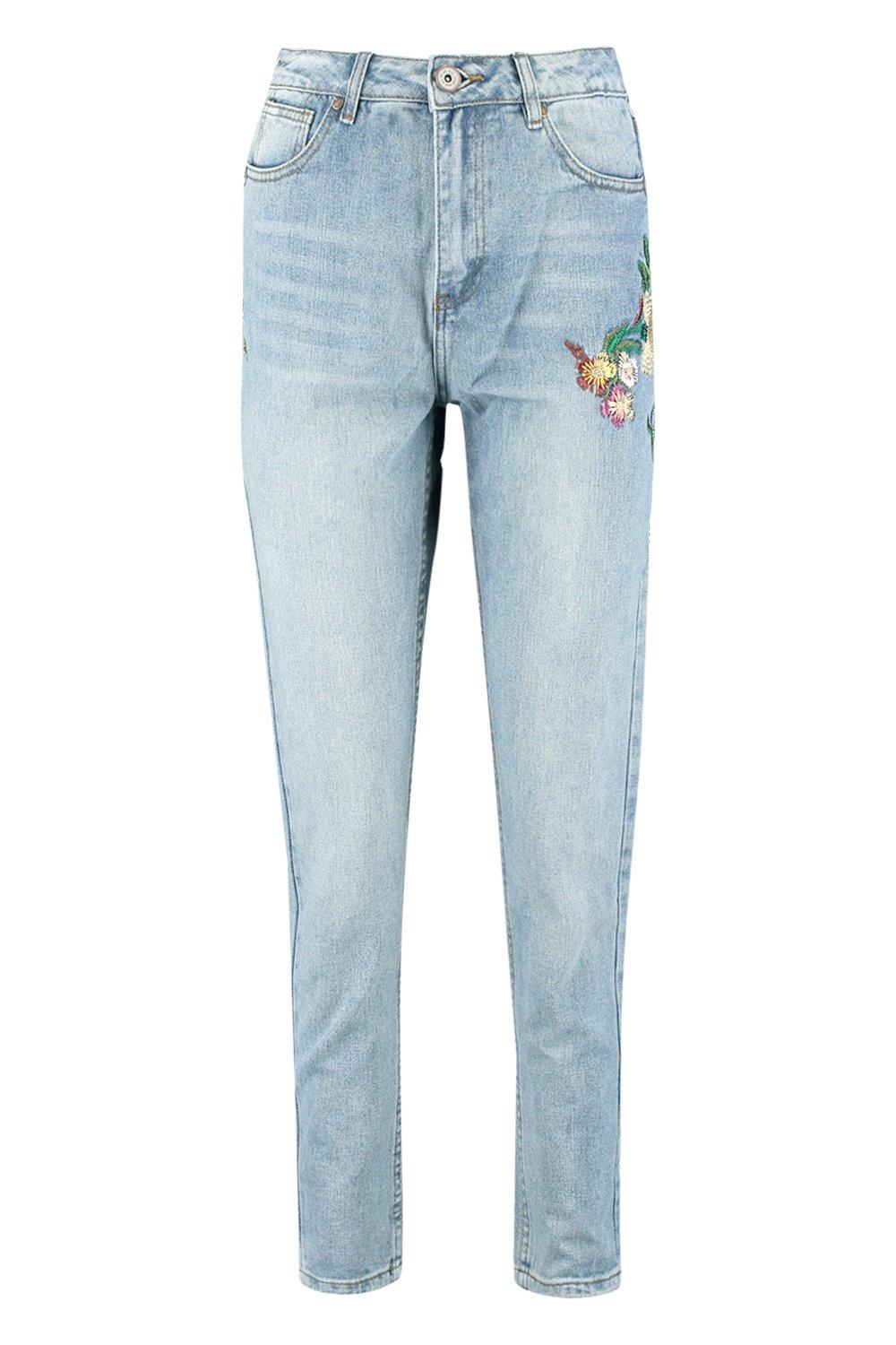 High rise embroidered on sale jeans